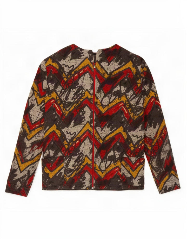 Vintage mujer patrón abstracto chándal top chaqueta Reino Unido 18 XL multicolor