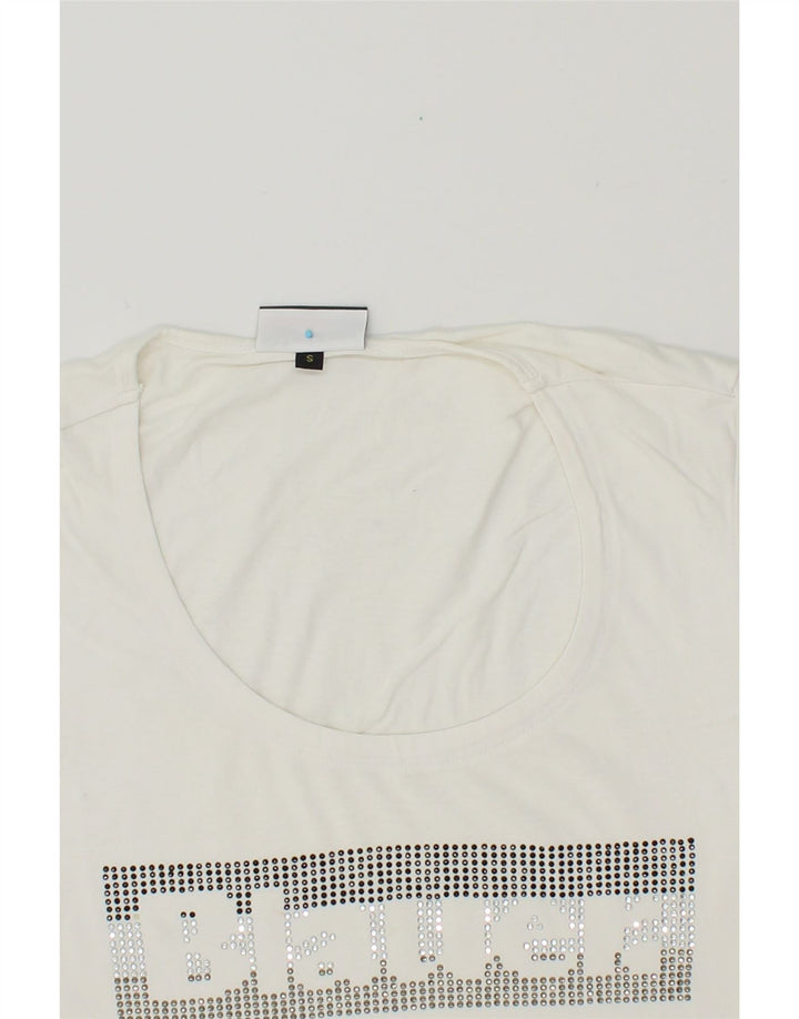 BLAUER Womens Graphic T-Shirt Top UK 10 Small White Cotton Vintage Blauer and Second-Hand Blauer from Messina Hembry 