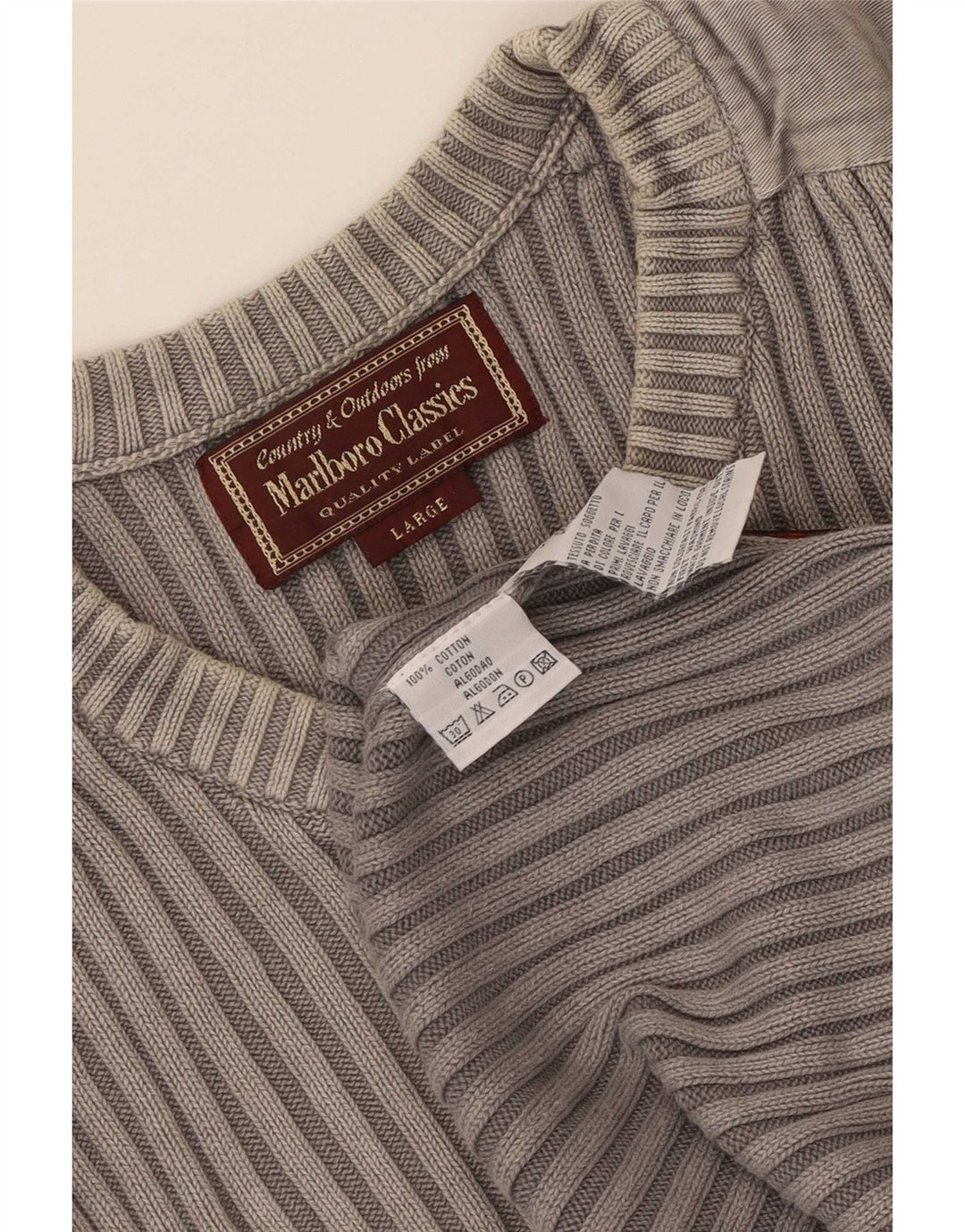 Marlboro Classics - Jersey con cuello en V para hombre, talla grande, algodón gris