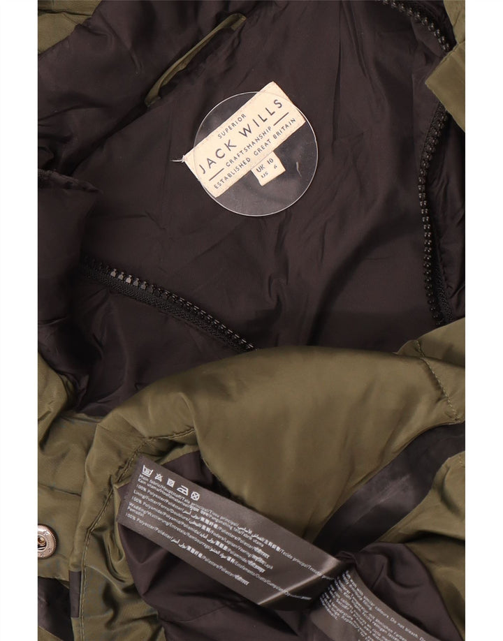 Jack Wills Chaqueta acolchada con capucha para mujer UK 10 Small Caqui Poliéster a rayas
