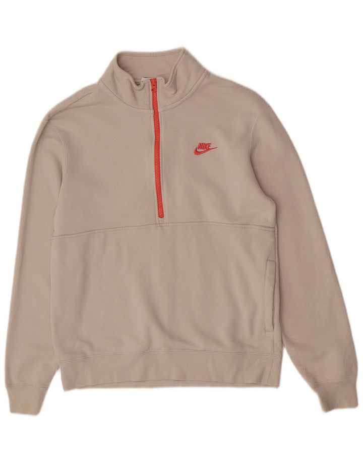 Nike Sudadera con cuello con cremallera y jersey de algodón blanco roto mediano para hombre