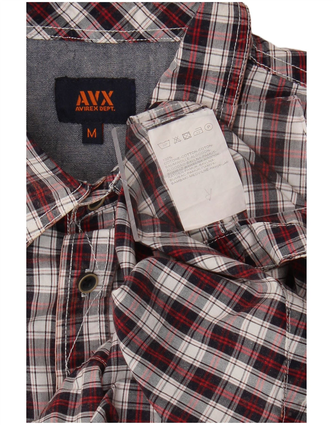 AVIREX Camisa de manga corta para hombre de algodón a cuadros rojos medianos