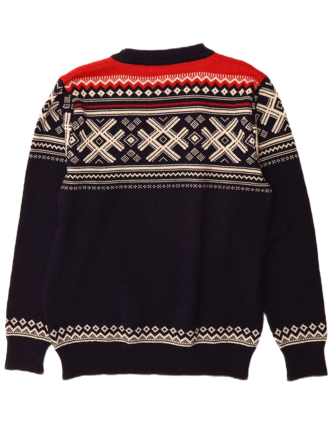 DALE OF NORWAY Suéter tipo jersey con cuello barco para hombre, tamaño mediano, azul marino, Fair Isle