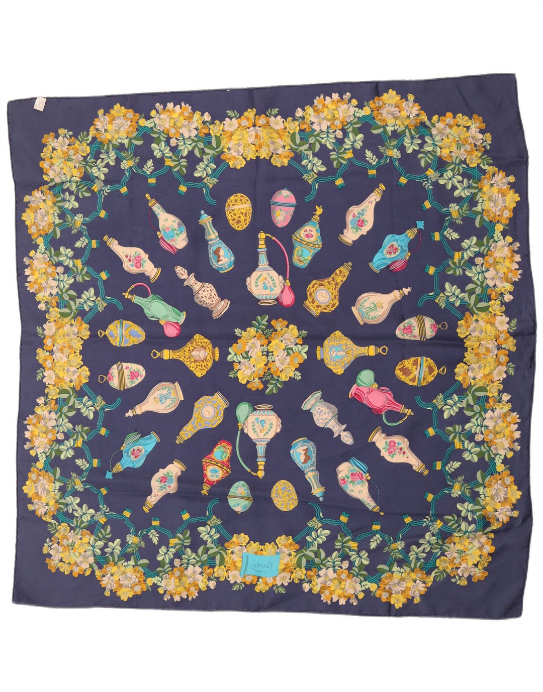Gucci Bufanda Cuadrada Gráfica Para Mujer Talla Única Clásico De Seda Floral Azul Marino