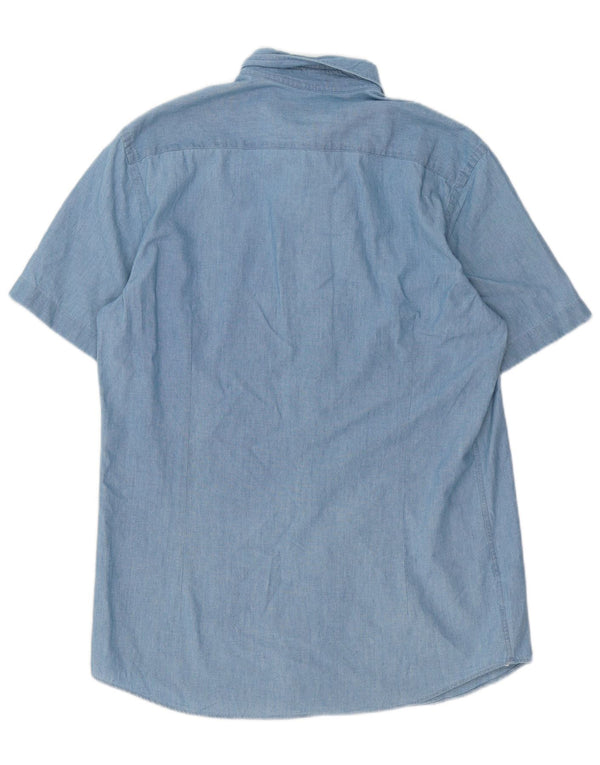 Camisa Massimo Dutti Hombre Manga Corta Large Azul Algodón