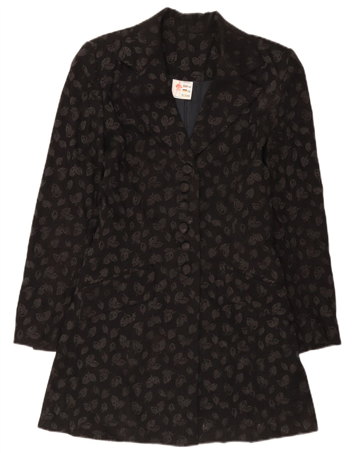 Vintage mujer longline 6 botón Blazer chaqueta IT 40 pequeño negro floral