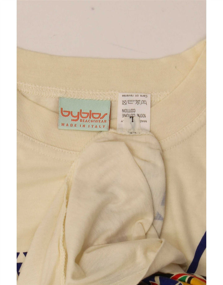 Byblos Camiseta gráfica para hombre Top grande de algodón beige