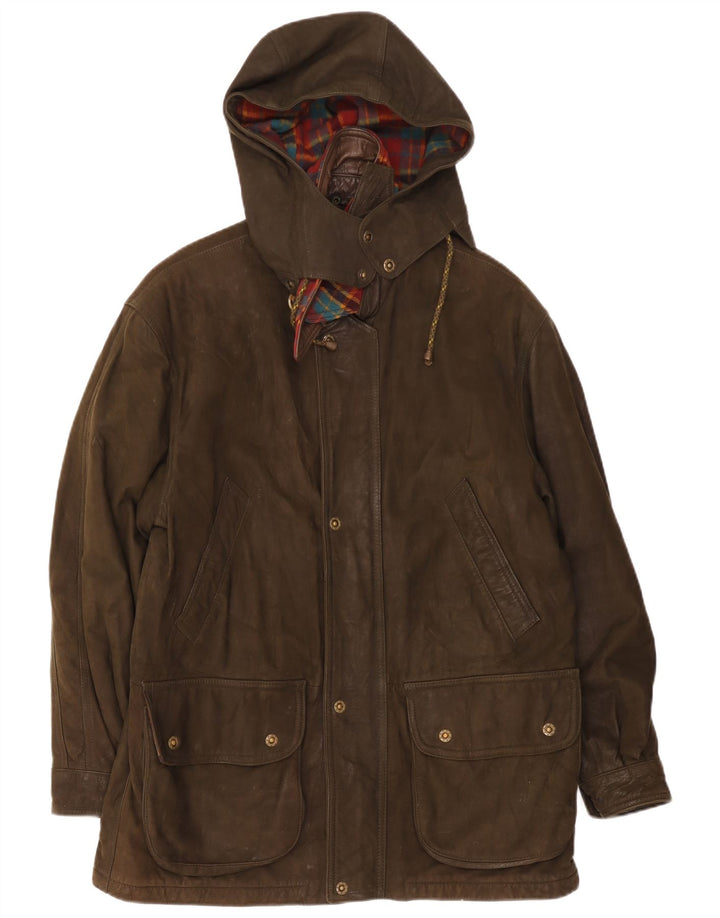 Conrad Abrigo cortavientos de cuero con capucha para hombre IT 52 XL Caqui