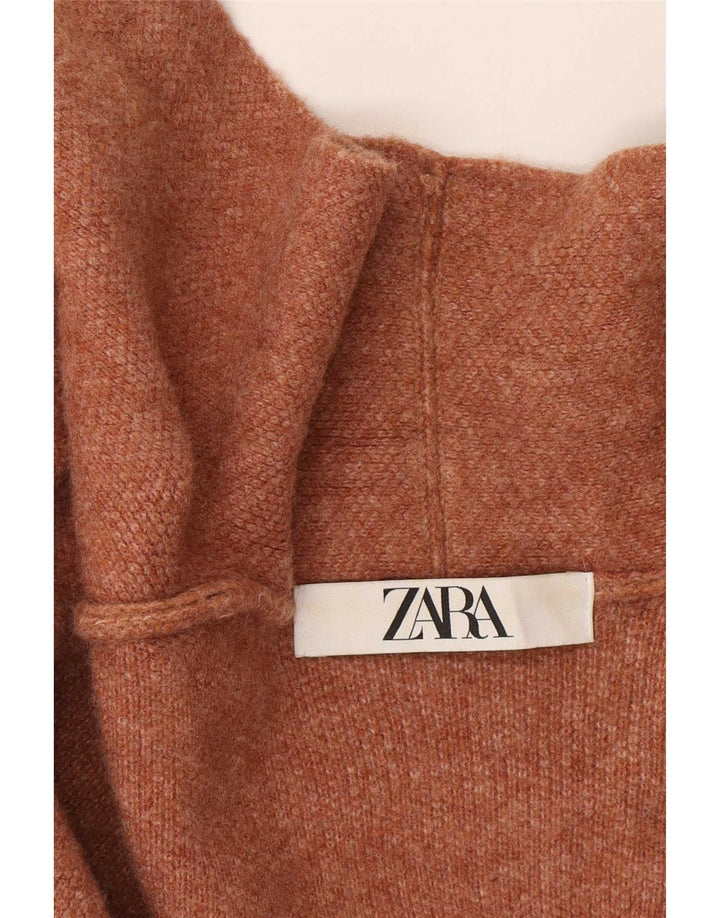 Zara Mujer Longline Open Cardigan Suéter UK 44 Medio Beige Lana