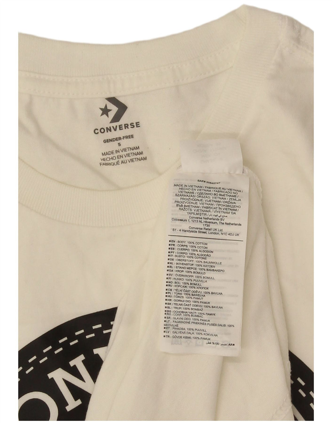 Converse - Camiseta gráfica para hombre, parte superior pequeña de algodón blanco roto