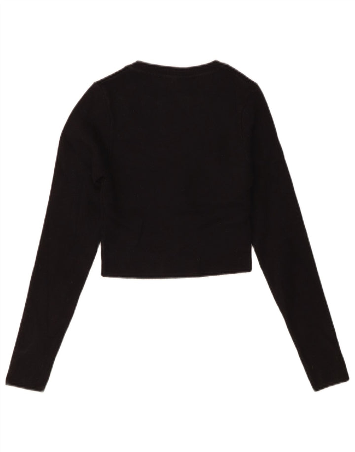 Zara Mujer Crop Top Manga Larga UK 8 Small Viscosa Negra