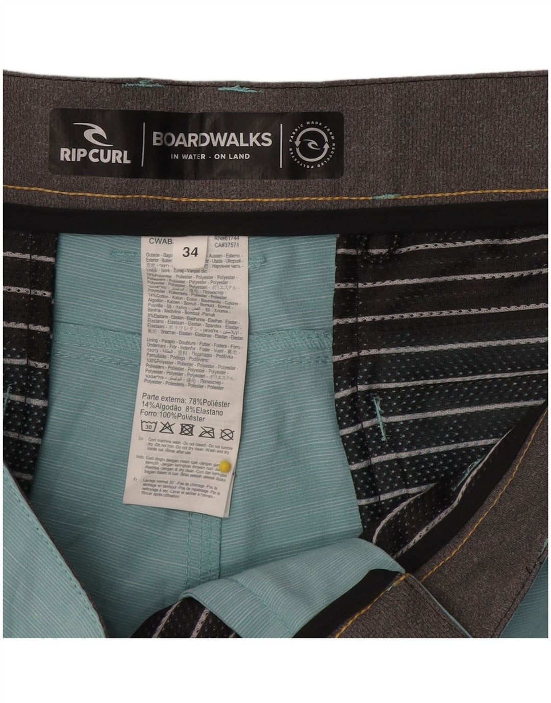 Pantalones cortos chinos Rip Curl para hombre W34 Poliéster moteado azul grande