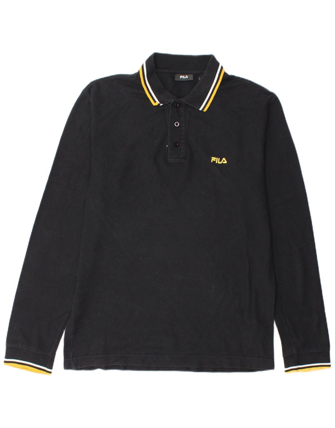 Fila Polo De Manga Larga Para Hombre Algodón Negro Mediano