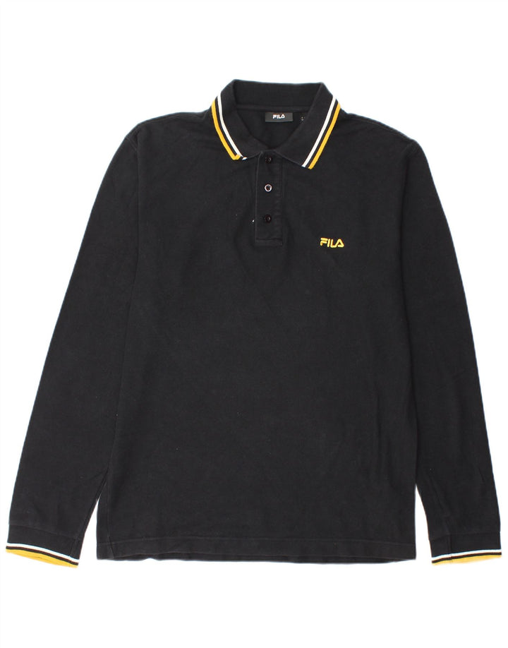 Fila Polo De Manga Larga Para Hombre Algodón Negro Mediano