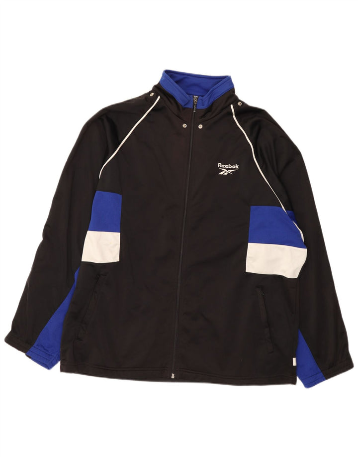 Reebok - Chaqueta de chándal con gráfico para hombre, talla grande, color negro, poliéster