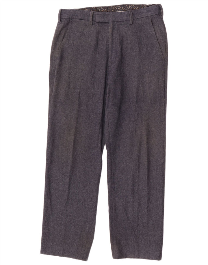 Marks & Spencer Pantalón de traje recto para hombre W30 L27 Lana azul marino