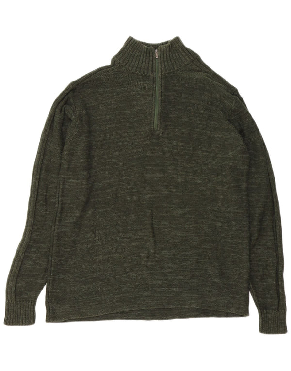 Columbia Jersey con cuello y cremallera para hombre de algodón moteado verde grande