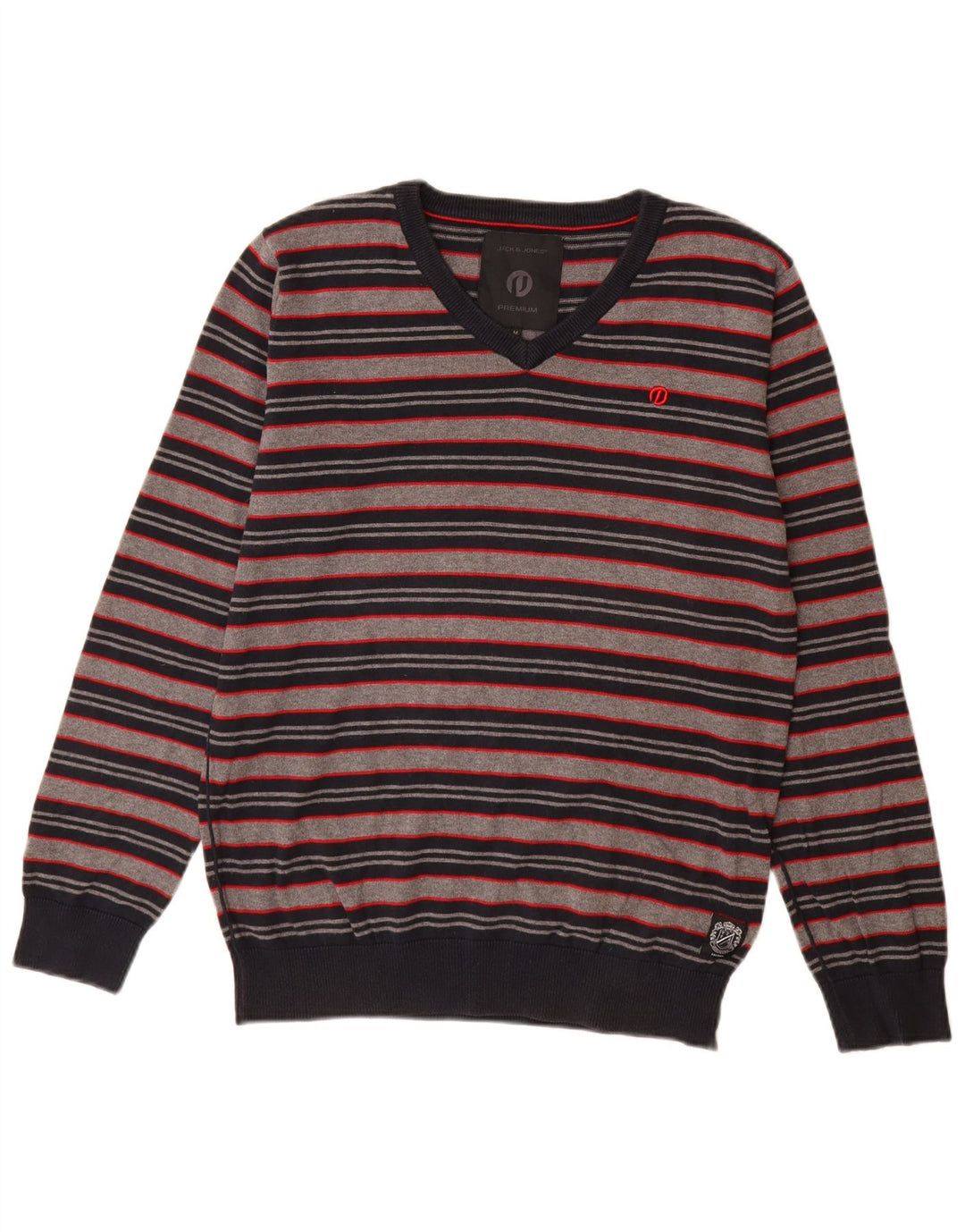 Jack & Jones Hombre Jersey Con Cuello En V De Algodón A Rayas Gris Medio