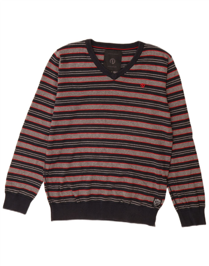 Jack & Jones Hombre Jersey Con Cuello En V De Algodón A Rayas Gris Medio