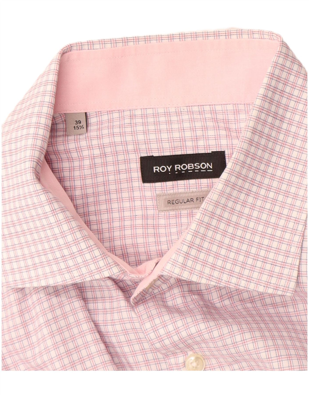 Roy Robson Camisa de corte regular para hombre Talla 39 15 1/2 Algodón a cuadros rosa mediano