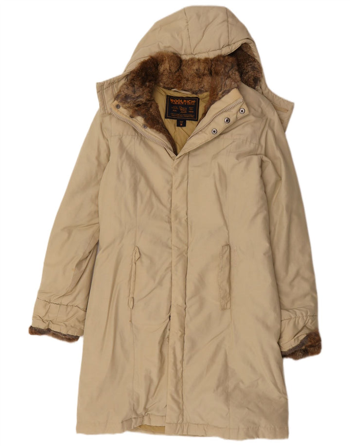 Woolrich Abrigo acolchado con capucha para mujer UK 42 Algodón beige medio
