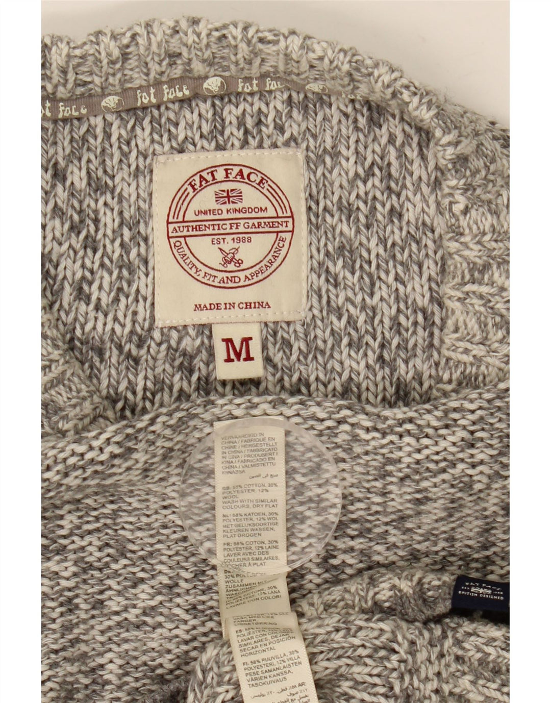 Jersey de hombre con cuello redondo de Fat Face de algodón moteado en gris medio