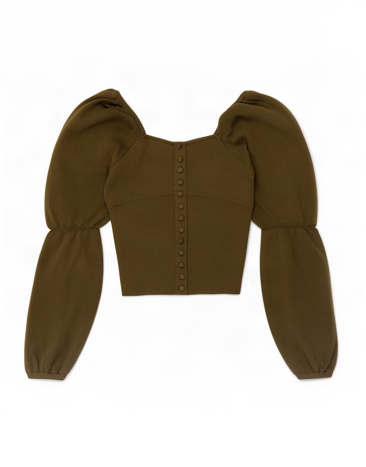 Zara Mujer Top Corto De Manga Larga UK 8 Small Verde