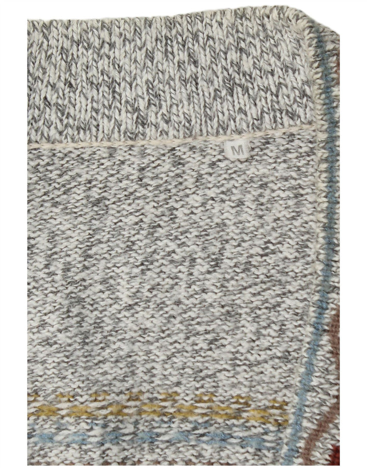 VINTAGE Hombres Cardigan Suéter Medio Gris Fair Isle