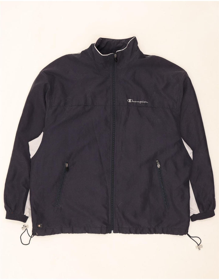 Champion Chaqueta de chándal para hombre, talla grande, poliéster con bloques de color azul marino