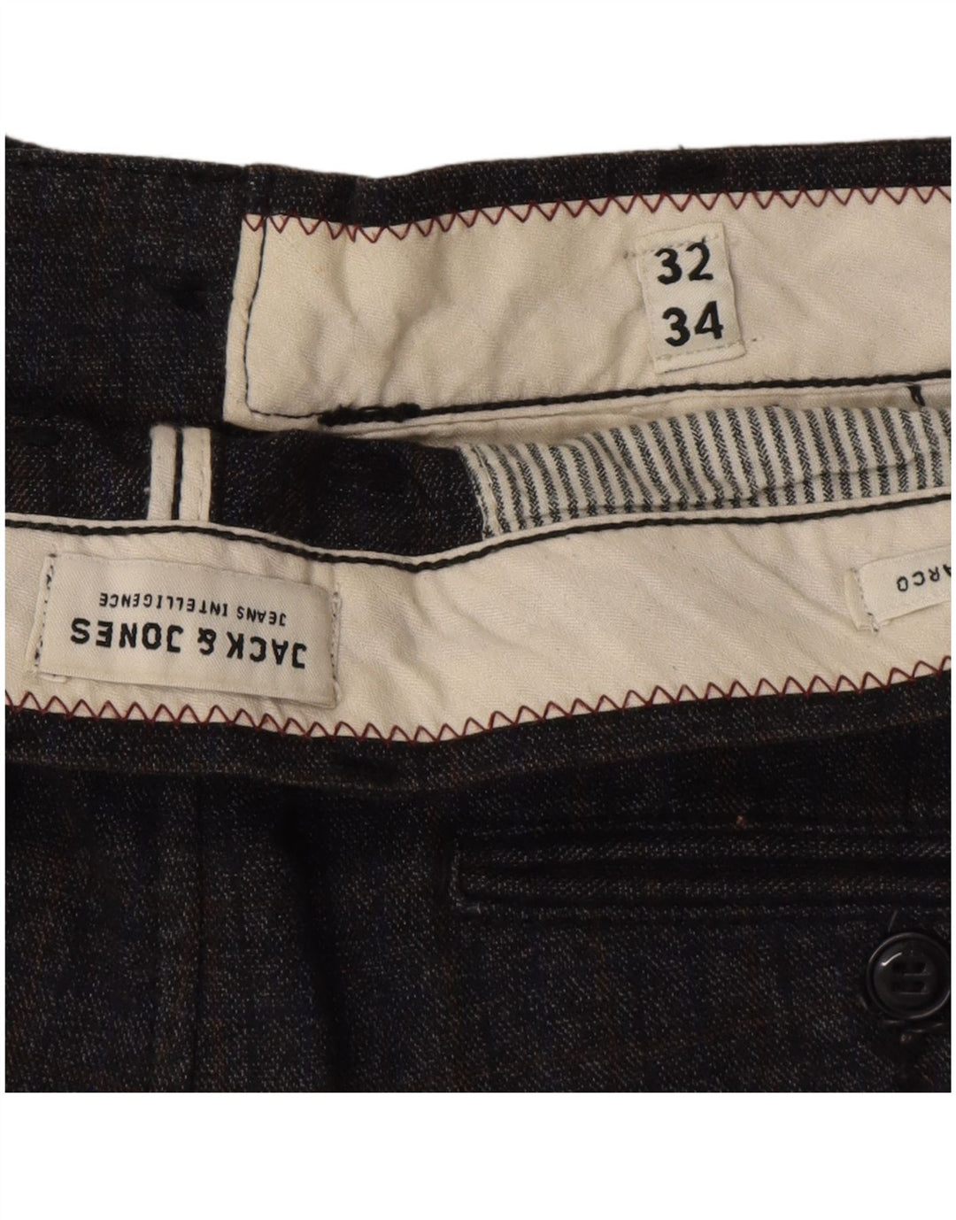 Jack & Jones Mens Marco Slim Casual Pantalones W32 L34 Gris Cuadros Poliéster