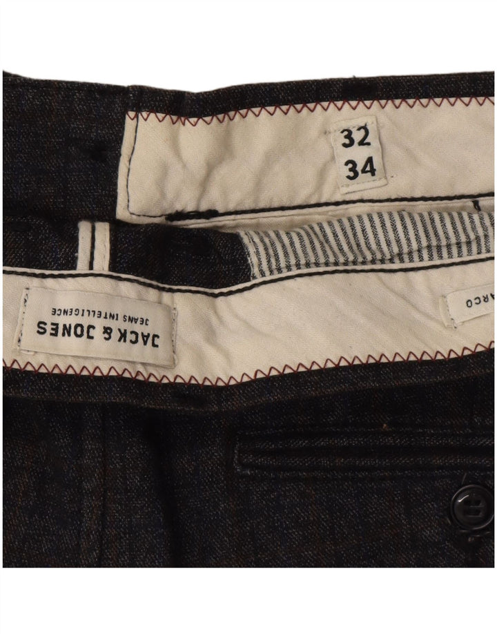 Jack & Jones Mens Marco Slim Casual Pantalones W32 L34 Gris Cuadros Poliéster