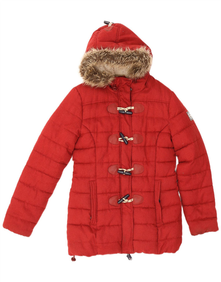 Superdry Abrigo acolchado con capucha para mujer Reino Unido 46 Poliéster rojo grande