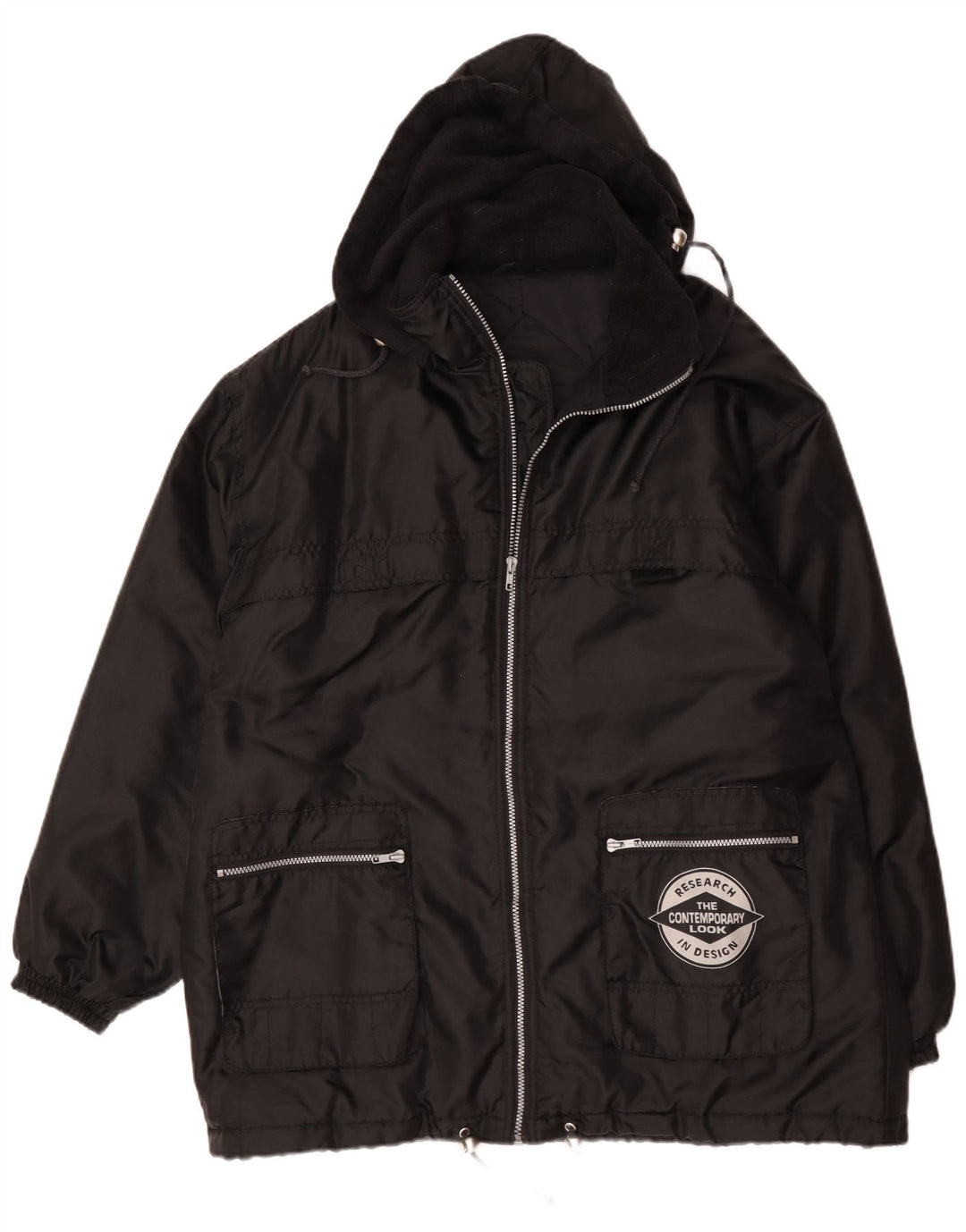 Chaqueta acolchada con capucha vintage para hombre Reino Unido 42 XL Poliamida negra