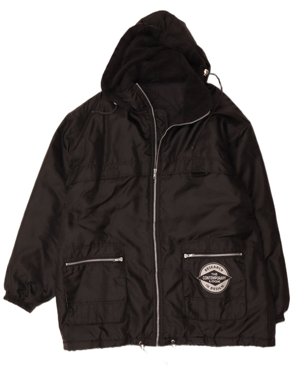 Chaqueta acolchada con capucha vintage para hombre Reino Unido 42 XL Poliamida negra