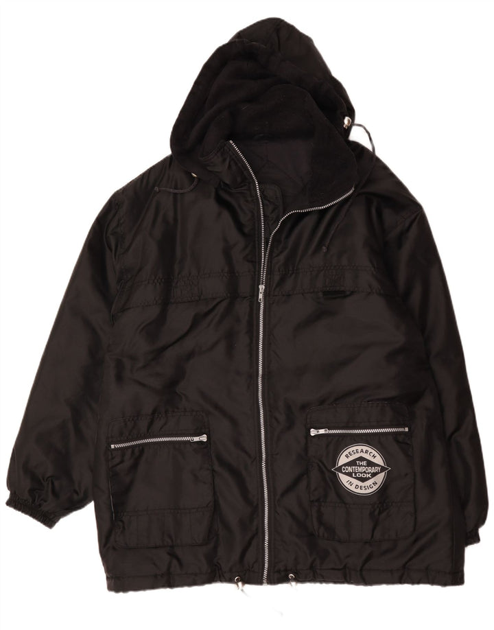 Chaqueta acolchada con capucha vintage para hombre Reino Unido 42 XL Poliamida negra