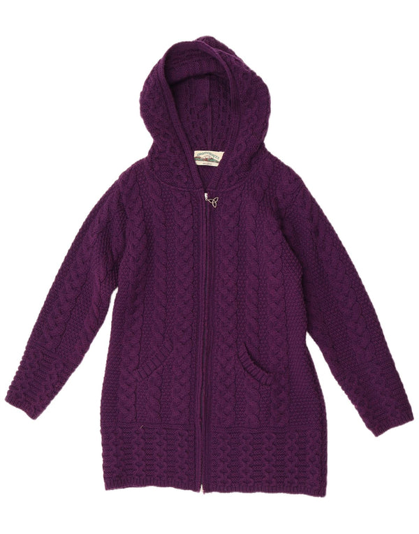 Aran Crafts - Cárdigan largo con capucha para mujer, talla S, color morado
