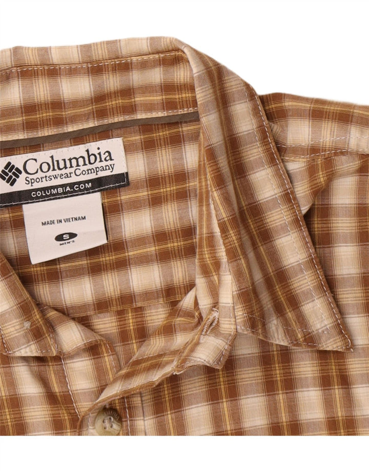 Columbia Camisa para hombre pequeña de algodón a cuadros marrón
