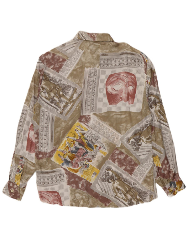 Camisa vintage para hombre pequeña viscosa patchwork caqui