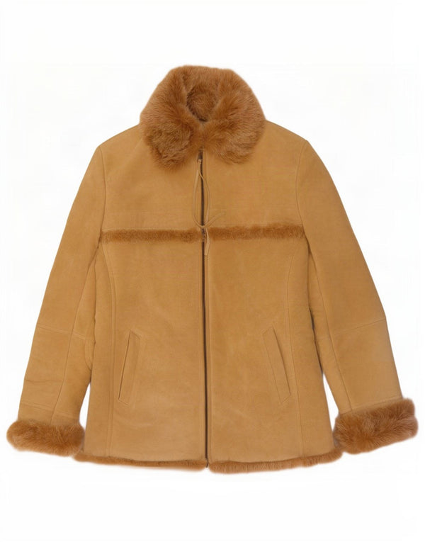 Jones New York Chaqueta de piel de oveja para mujer UK 10 Small Beige Leather