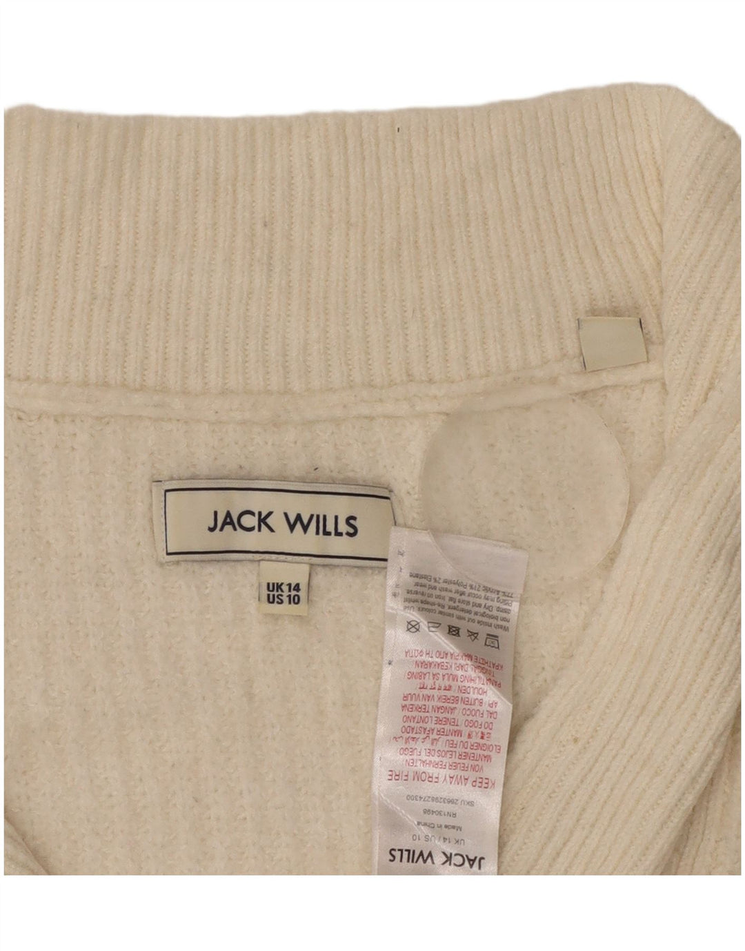 Jack Wills Suéter tipo jersey con cuello y cremallera para mujer Reino Unido 40 Grande Acrílico blanco roto