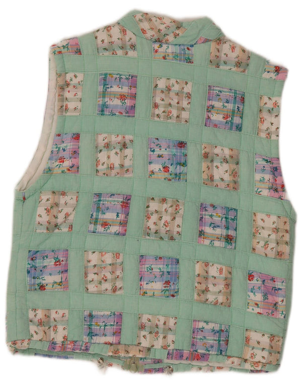 Trissi Womens Gilet IT 40 Medium Green Patchwork Cotton