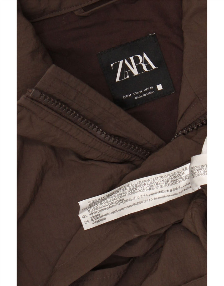 Zara Chaqueta utilitaria con capucha para hombre UK 38 Medium Brown Nylon