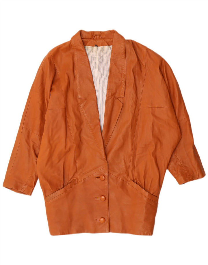 Vintage mujer Batwing cuero abrigo EU 36 pequeño marrón