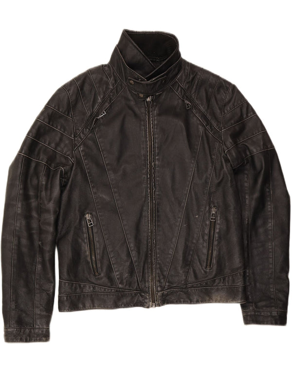 Vintage hombres biker chaqueta de cuero Reino Unido 42 XL cuero negro