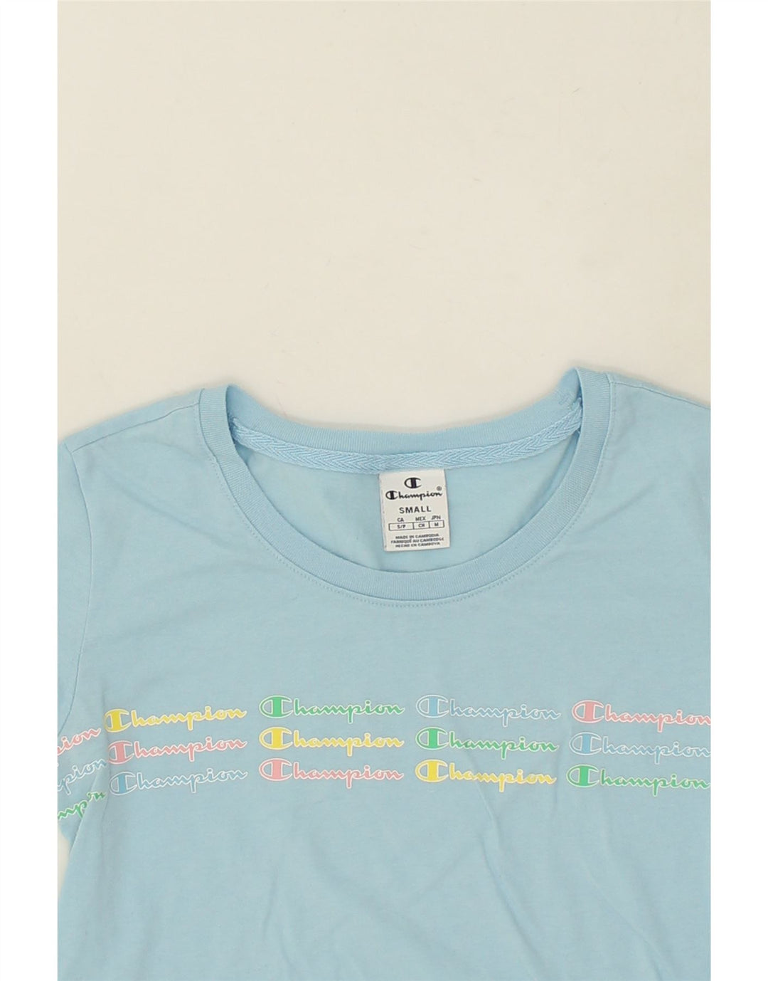 CHAMPION Womens Graphic T-Shirt Top UK 10 Small Blue Vintage Champion and Second-Hand Champion from Messina Hembry 
