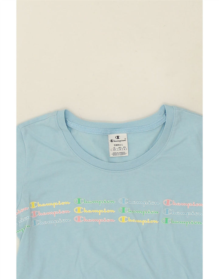 CHAMPION Womens Graphic T-Shirt Top UK 10 Small Blue Vintage Champion and Second-Hand Champion from Messina Hembry 