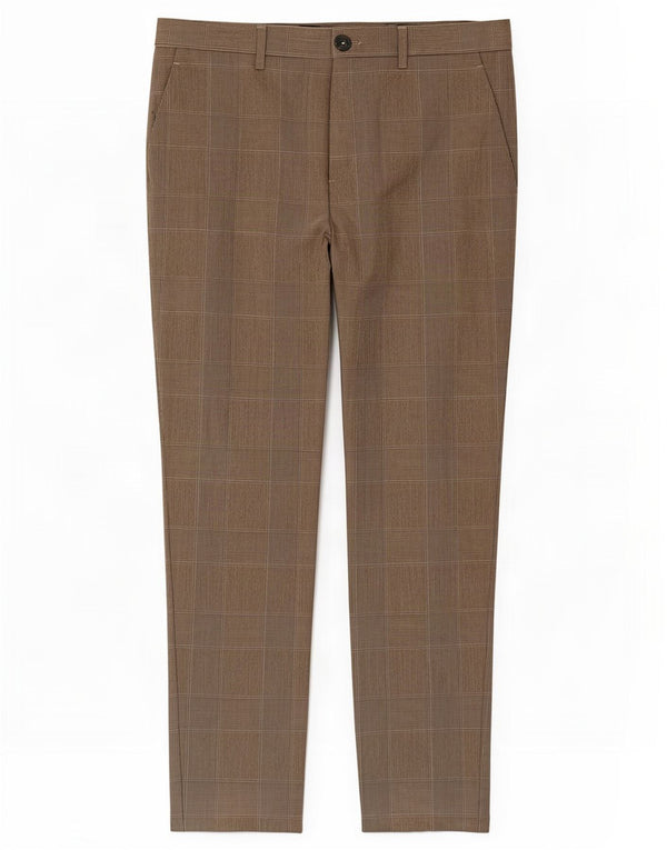 Zara Mens Slim Chino Pantalones EU 42 Large W32 L29 Marrón Pata De Gallo