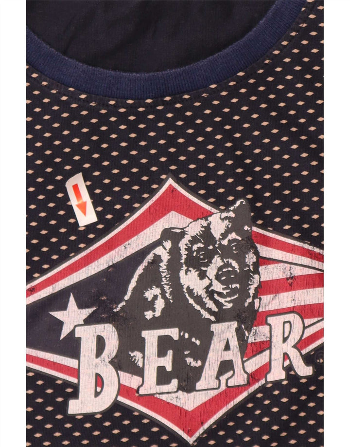 Camiseta con estampado de oso para hombre Top grande de algodón con manchas azul marino