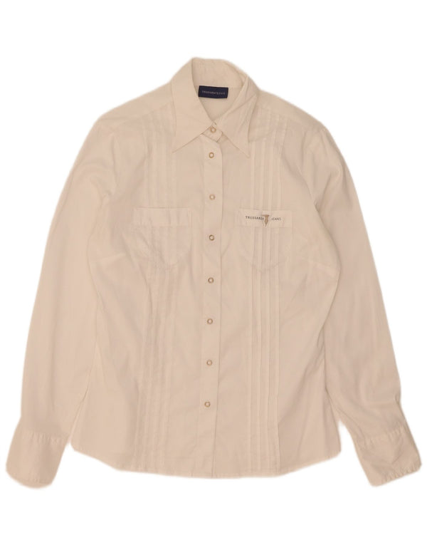 Trussardi Jeans Camisa Mujer UK 44 Large Blanco Algodón