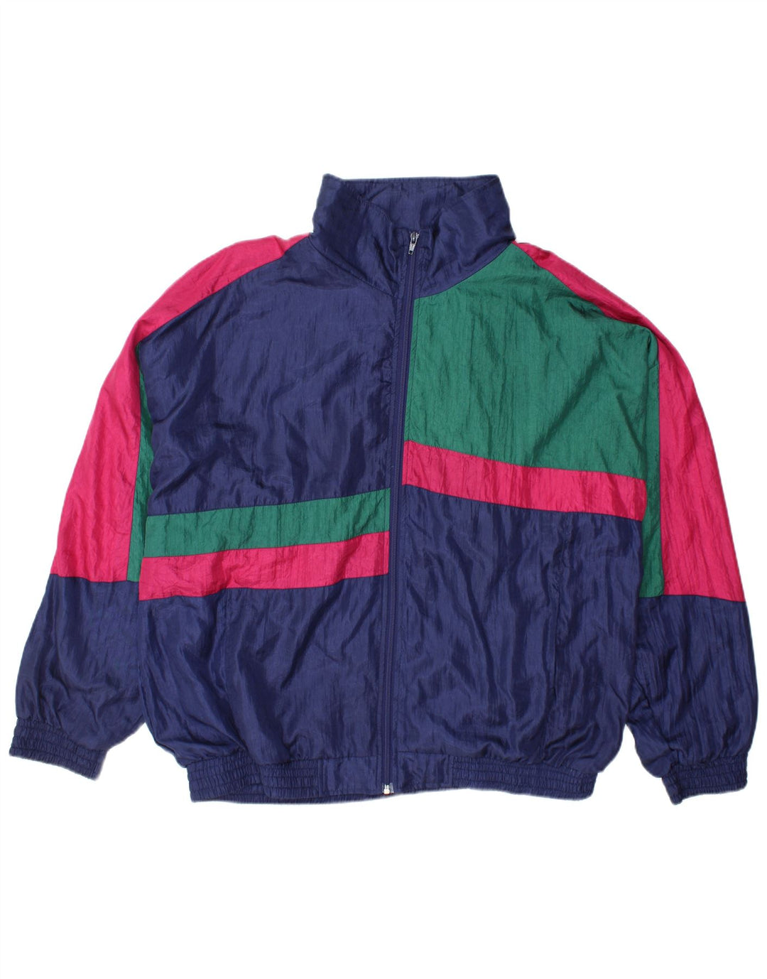 Vintage hombres chándal top chaqueta grande azul marino colorblock nylon